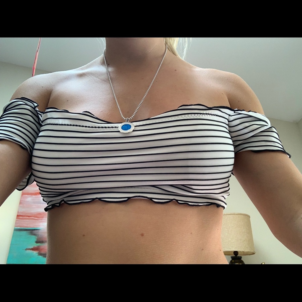 Off the shoulder striped bikini top NEVER WORN